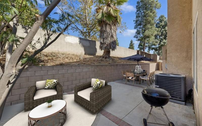 Low maintenance backyard, virtual staged.