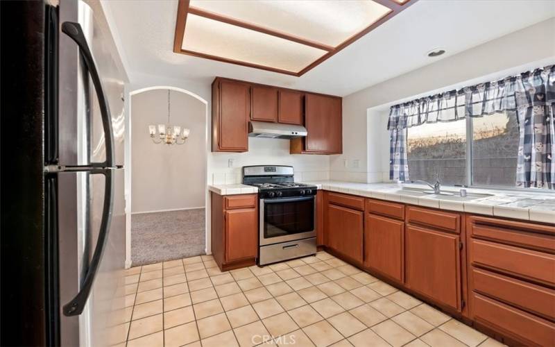 The kitchen that opens up to the family room and dining room.