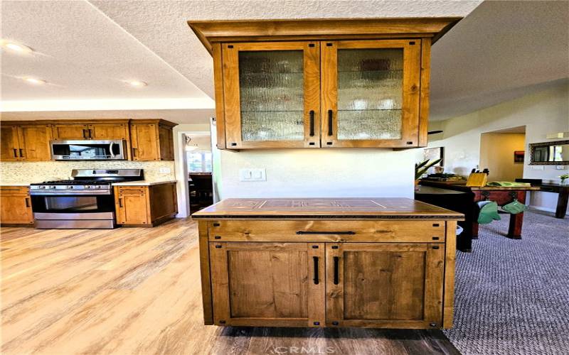 added cabinet with inlay wood top