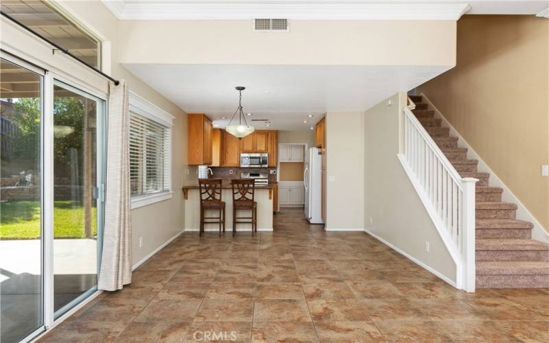 Large dining space with big picture windows