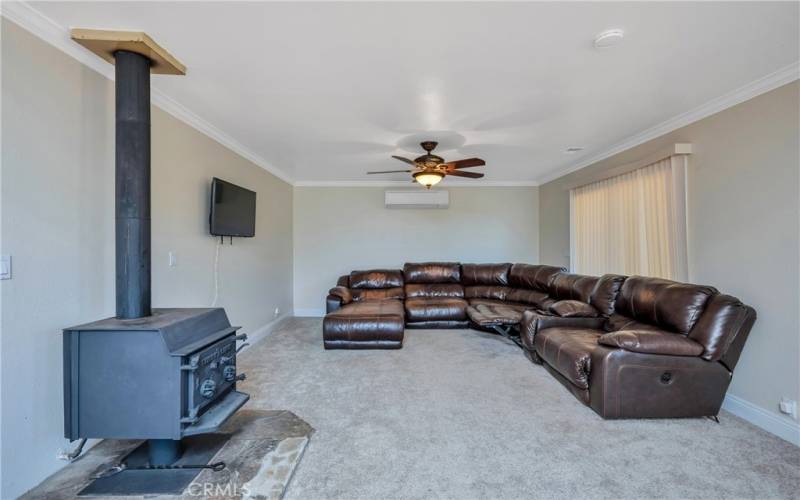 Living area with woodstove