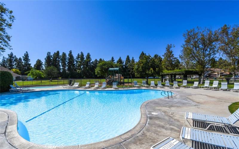 The community pool and spa in this neighborhood, part of Woodbridge Village's many amenities.