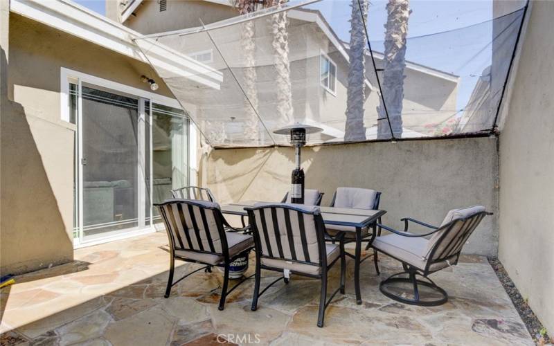 The main patio space is adjacent to the living room.