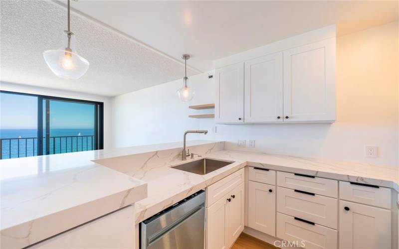 Kitchen with ocean view