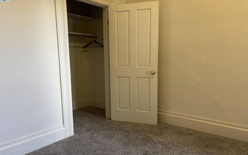 Spacious closet, new carpet and fresh paint.