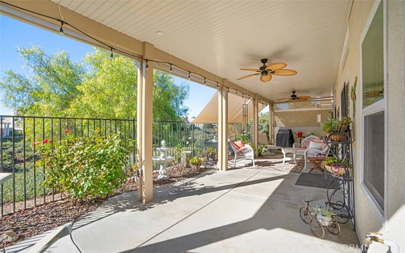 Huge lighted alumawood patio cover with 2 fans