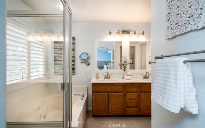 Primary Bath with dual sinks soaker tub and shower