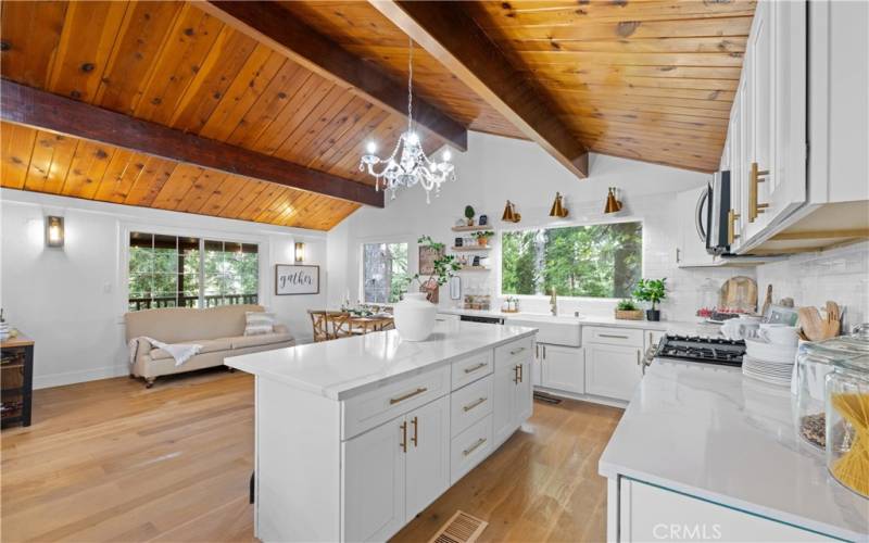 Large Kitchen Island overlooking the Living Room