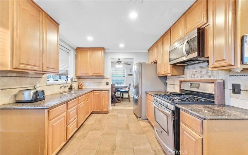 Kitchen offers plenty of cabinet space.