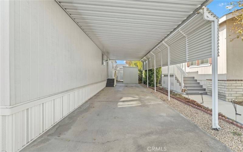 Elongated Carport and Privacy Shades