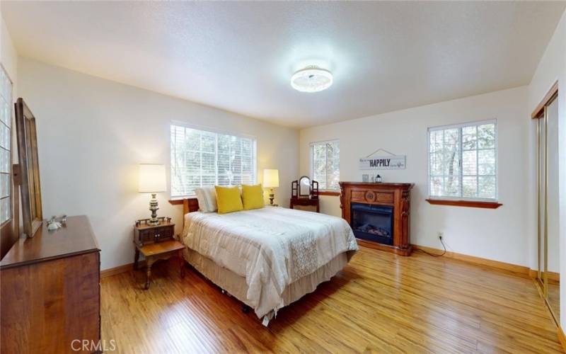 Expansive Master Bedroom with Electric Fireplace