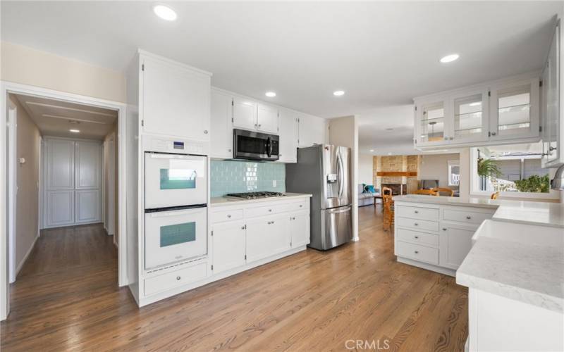 Kitchen with white cabinets and ocean views