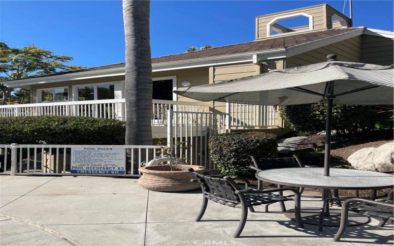 Patio near clubhouse and other pool near gym and Sauna