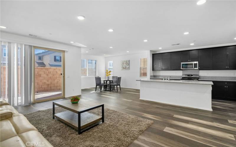 Living room open to the kitchen