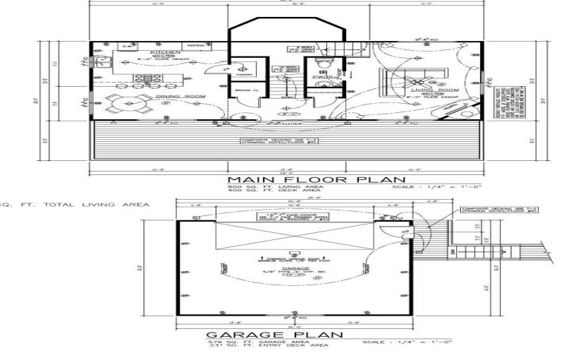 Main floor and garage plans