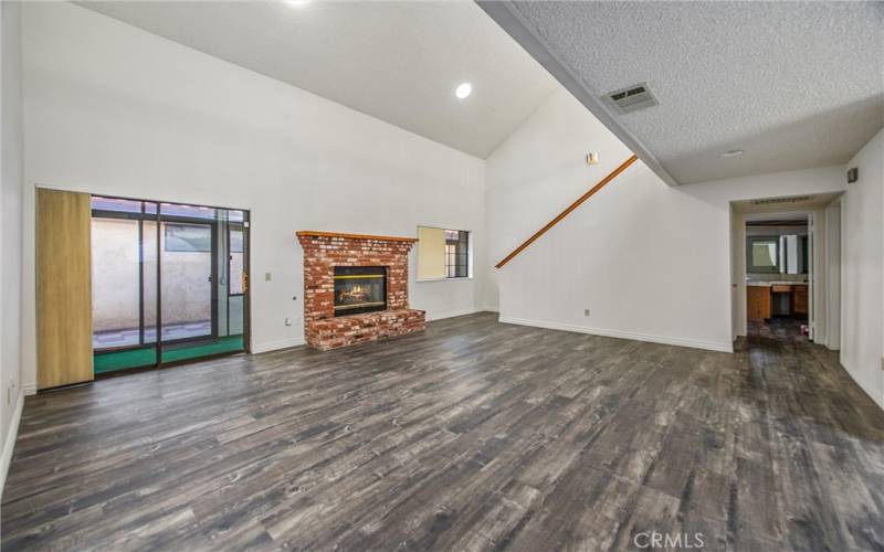 Larve living area with fireplace