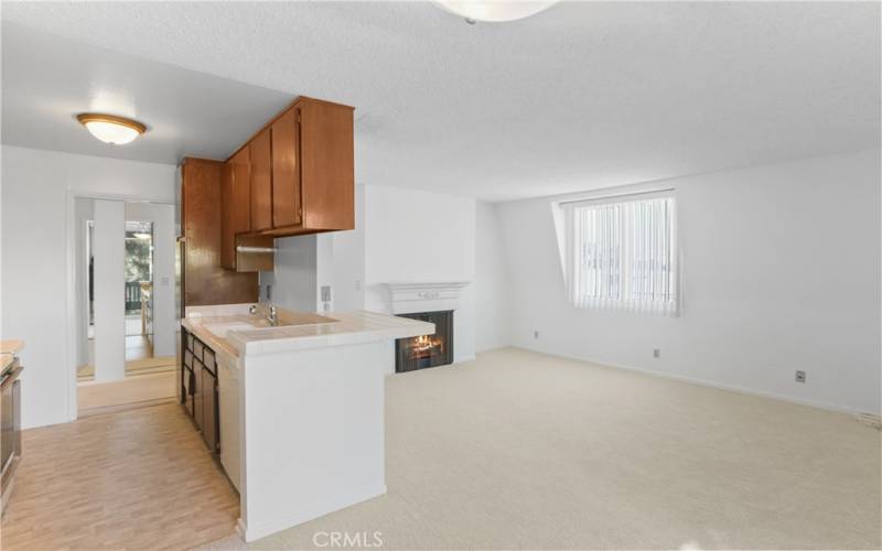 Kitchen, dining area and living room