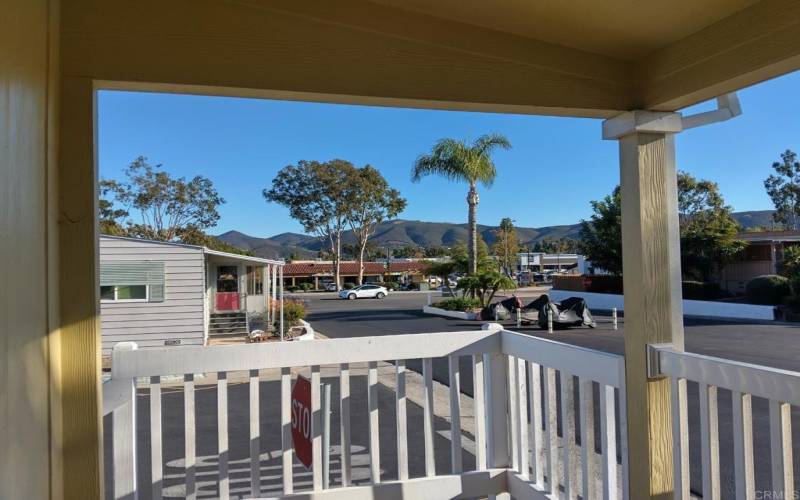 Quaint front porch with view to hills