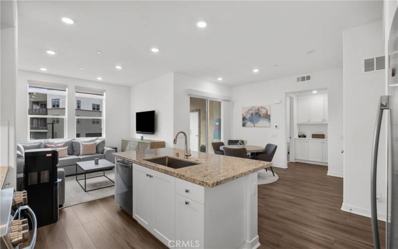 Kitchen, Living Room and Dining Room with balcony.