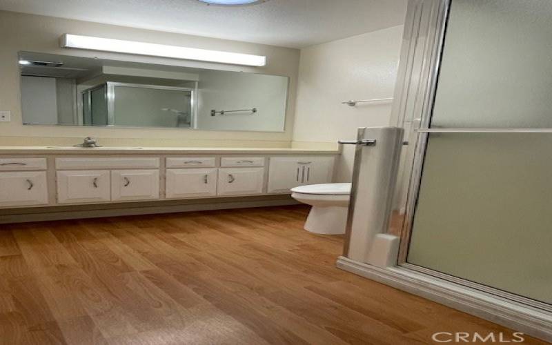 Bathroom with shower and great storage.