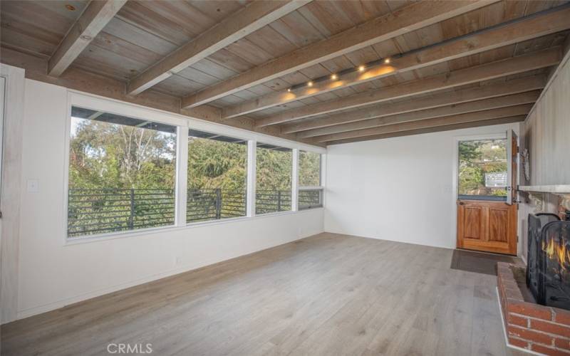 Wall of windows overlooking the view deck