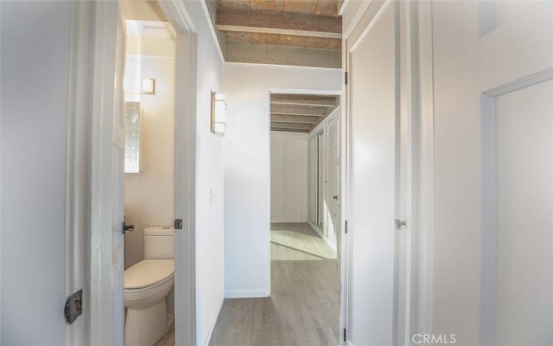 Hallway with linen closet