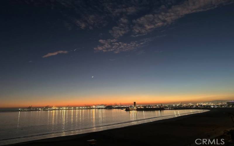 Night views of Queen Mary, Island and port