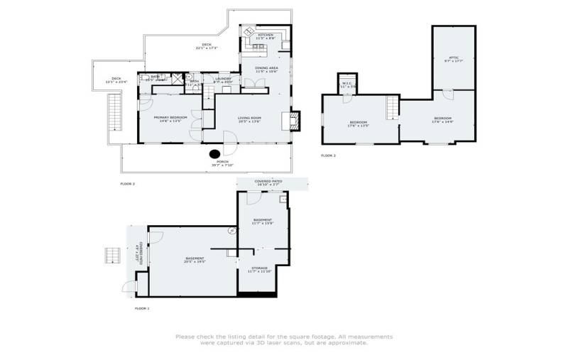 Floorplan- main level, upper level (attic), basement leve with lots of storage.