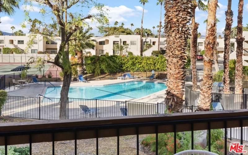 Relaxing pool view from the balcony.