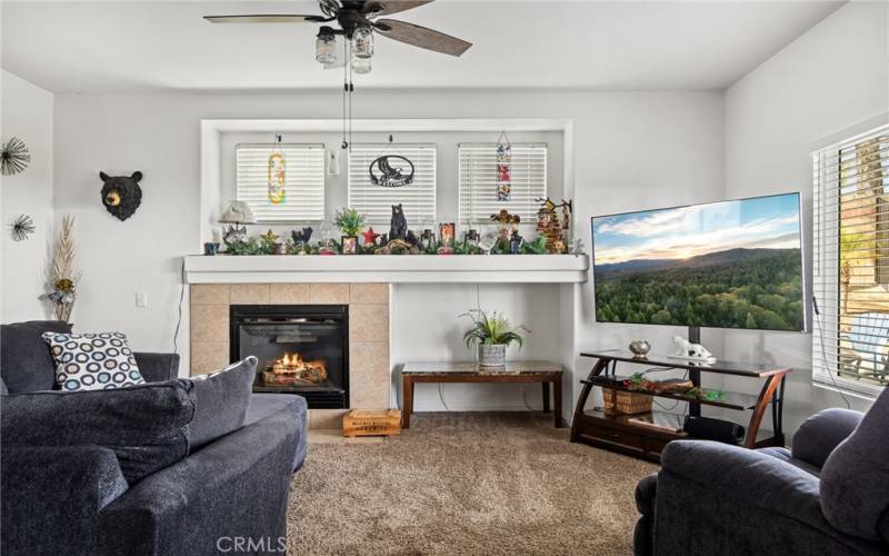 Family room with fireplace.