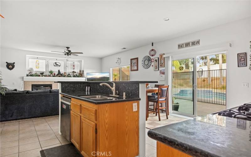 Kitchen open to family room.