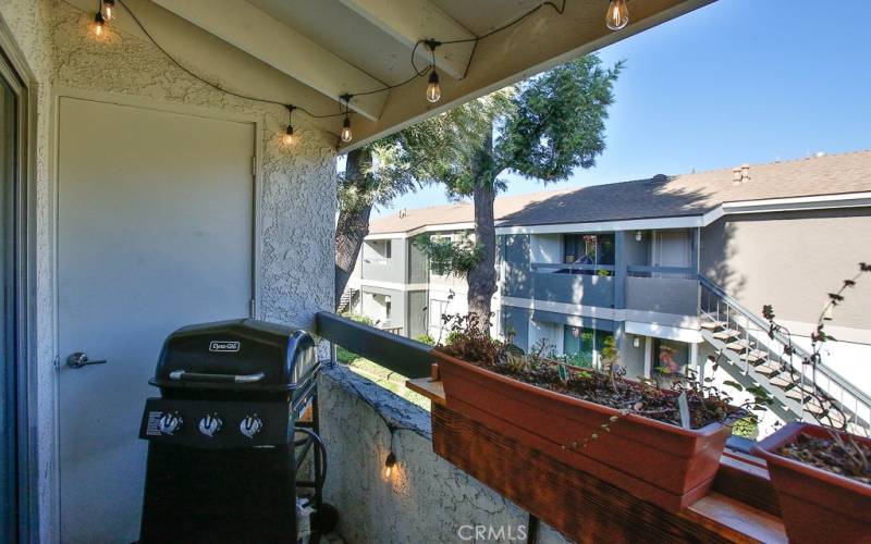 Private Balcony with Storage room.