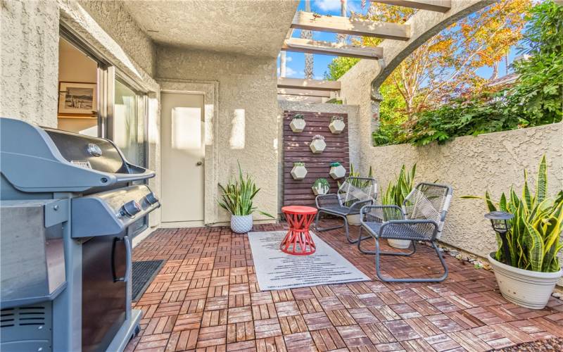 large patio with additional storage closet