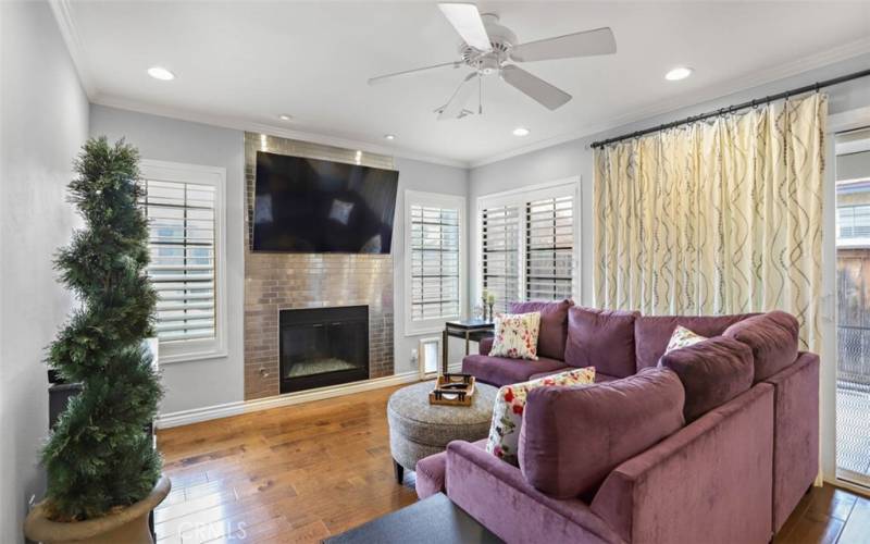 Fireplace with custom stainless-steel tile