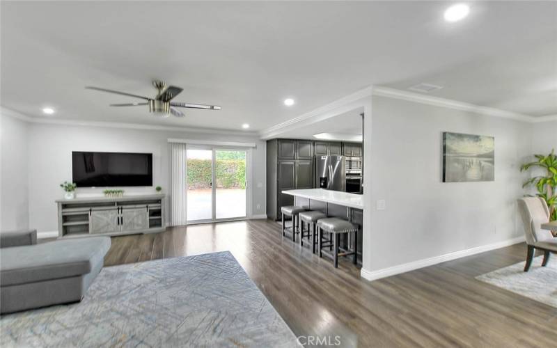 Open View from Family Rm to Kitchen & Dining