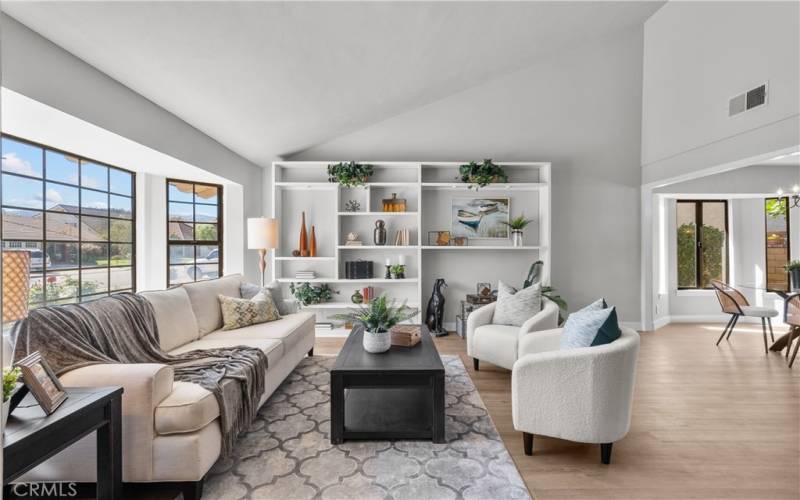 Living room with built-ins.