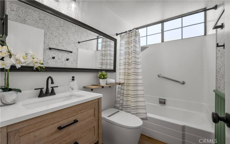 Bathroom with new vanity.