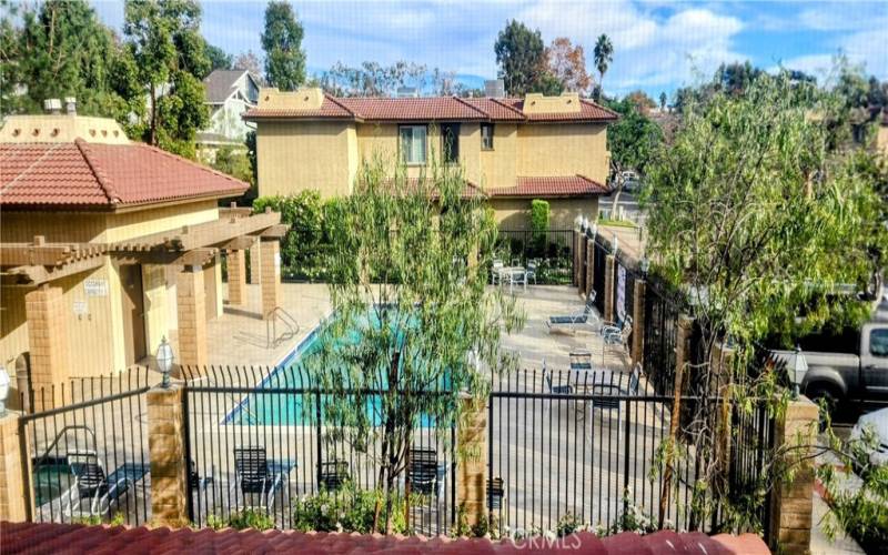 Community pool and spa. This is the view from the kitchen.