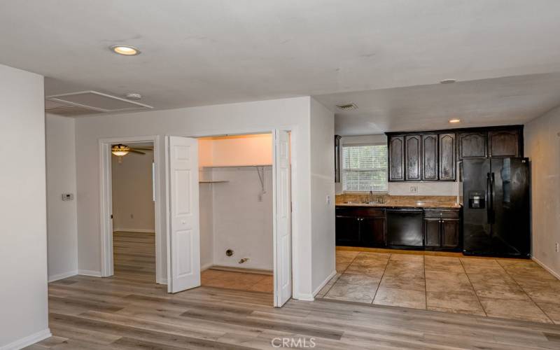 Laundry closet and view to the Kitchen