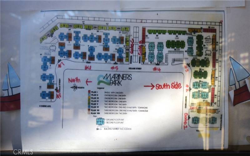 Mariners Park Map - showing location of all 8 entrance gates.  This townhome is located close to Gate 8 which is on the North side of the complex.