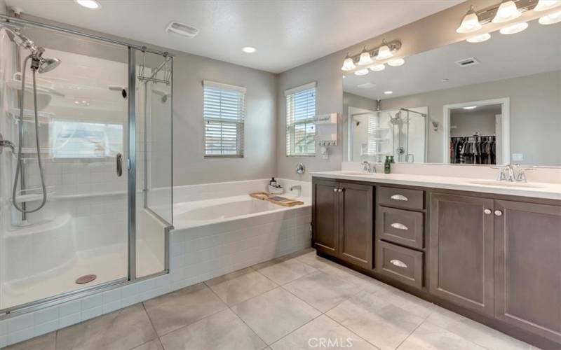 Big primary bath.  Double sinks.  Separate soaking tub.