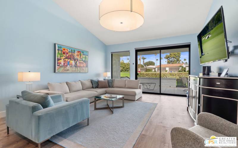 Living room with vaulted ceilings