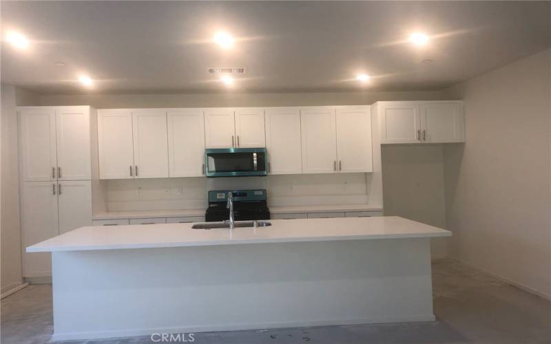 Large Kitchen Island with quartz countertops and s/s apppliances