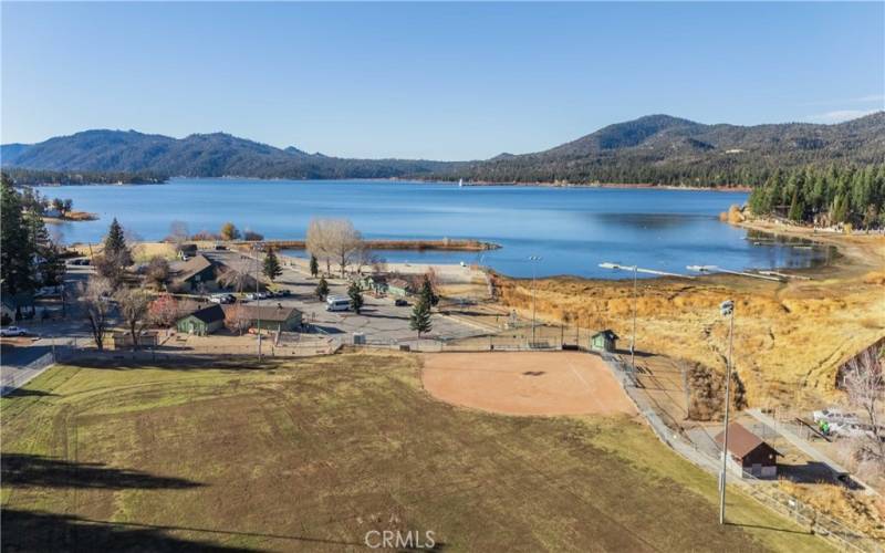 Drone view from above the cabin. Lake within walking distance!