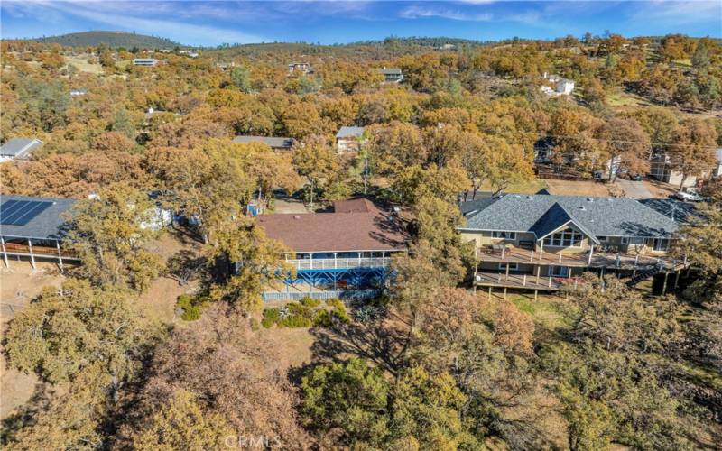 Drone view of the back of the house.