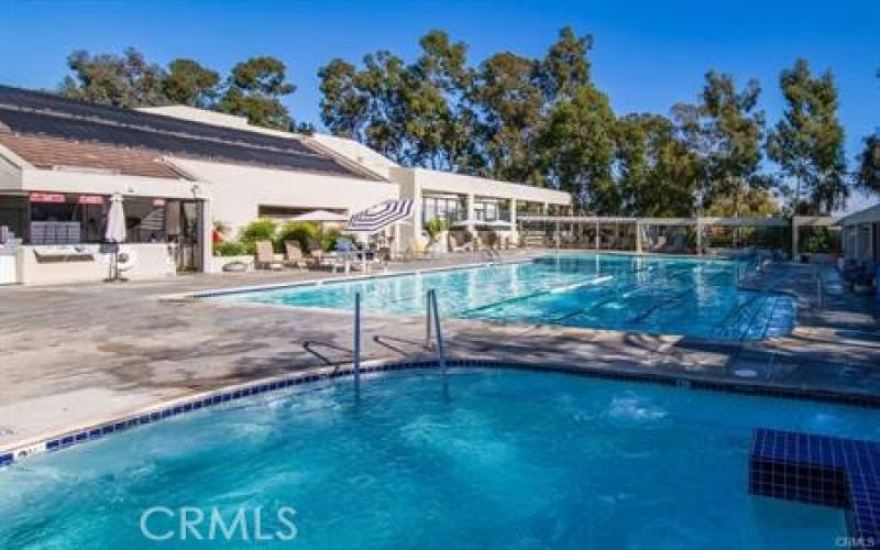 Where do you have the choice of five sparkling swimming pools, including lap lanes, four hot tubs and swimming hours for your grandkids? Here. At Laguna Woods Village.