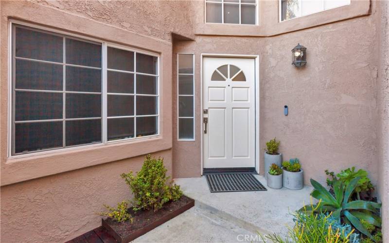 Front Entry with beautiful low maintenance succulent plants.