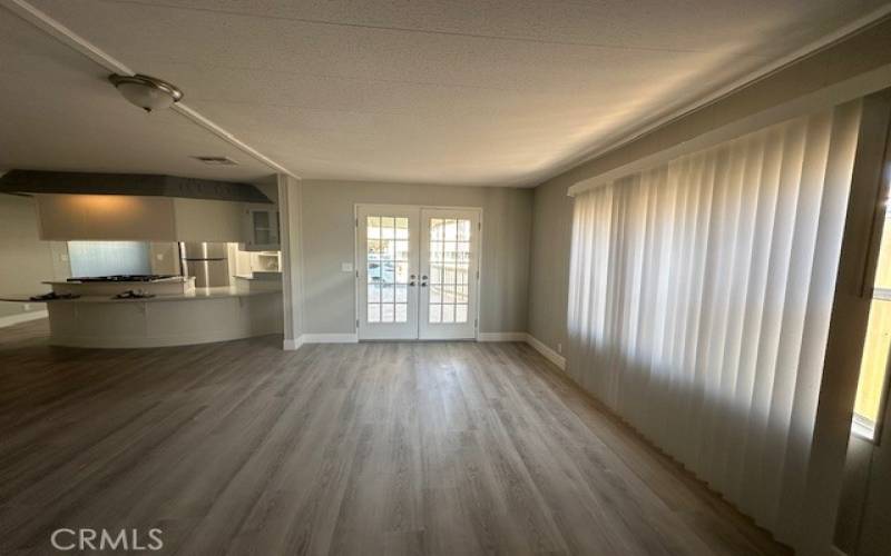 Kitchen and french doors leading to the front patio.