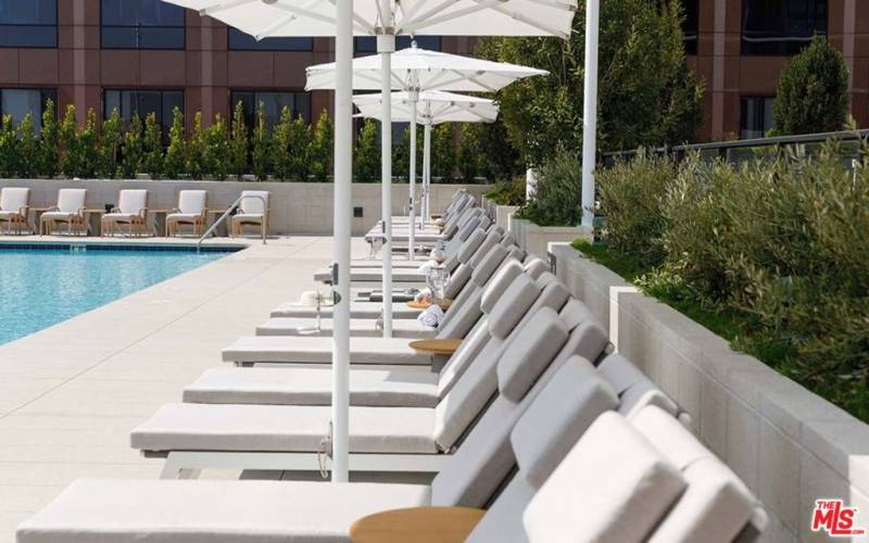 Designer lounge furniture at the pool