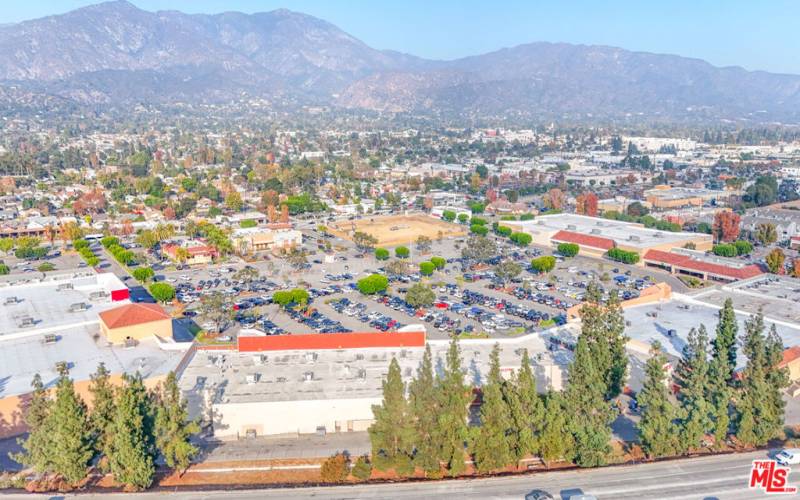 Aerial view of near by shopping center and SGV mountains